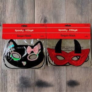 Halloween Costume Masks Sequins Devil & Black Cat